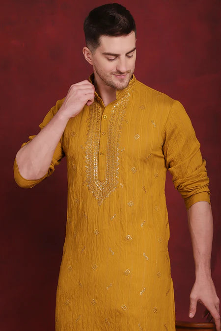 Men's Sequins Embroidered Kurta Pyjama Set