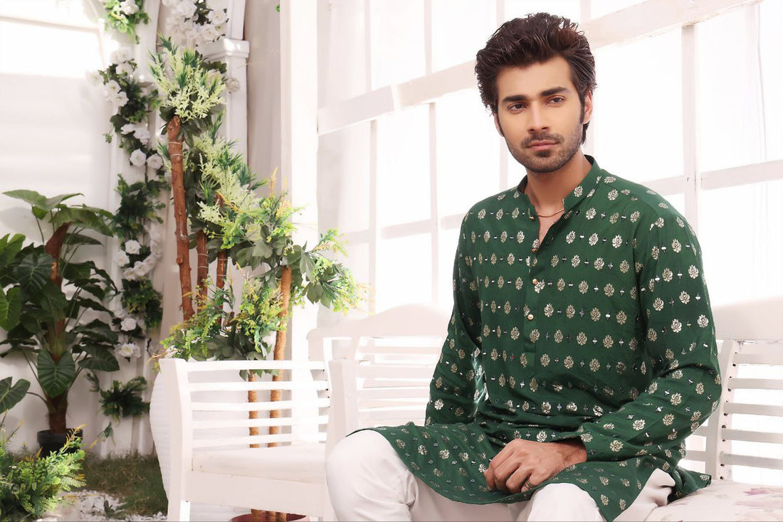 GREEN FOIL PRINTED MIRROR MEN'S KURTA ONLY