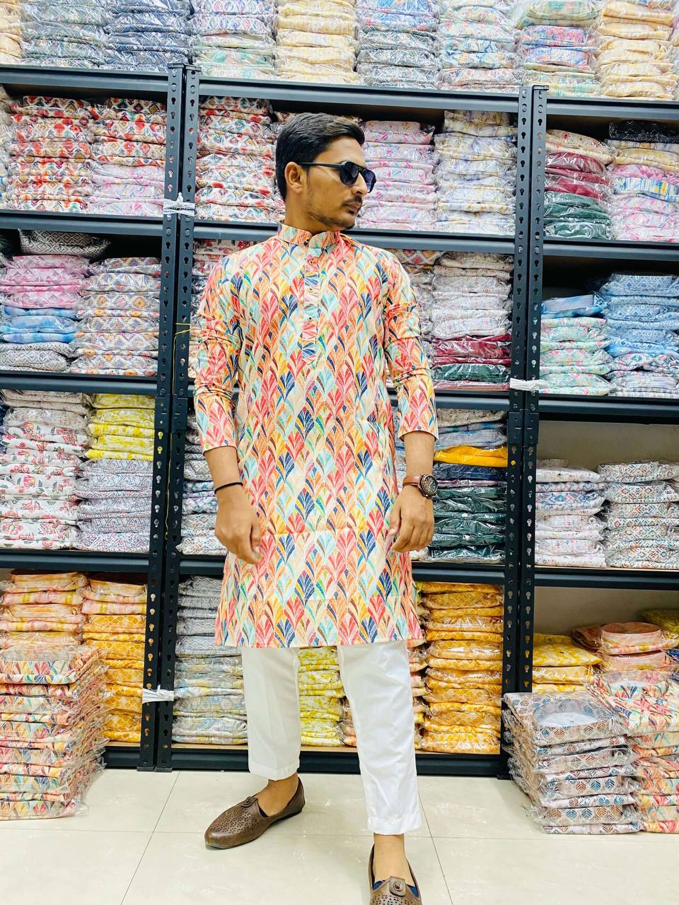 Mens Printed Kurta With Pajama Full